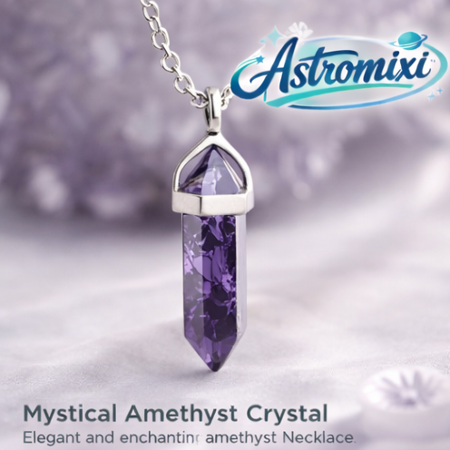 Astromixiโข Mystical Amethyst Crystal Pendant Necklace, Amethyst necklace, Crystal pendant, Silver pendant, Gemstone jewelry, Minimalist jewelry