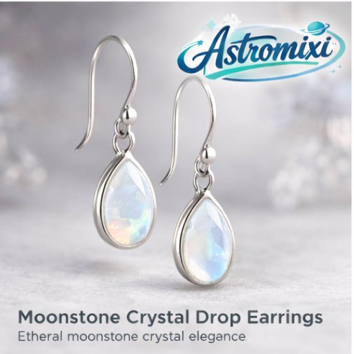 Astromixiโข Moonstone Crystal Drop Earrings, Moonstone earrings, Crystal drop earrings, Silver earrings, Mystical jewelry, Gemstone earrings