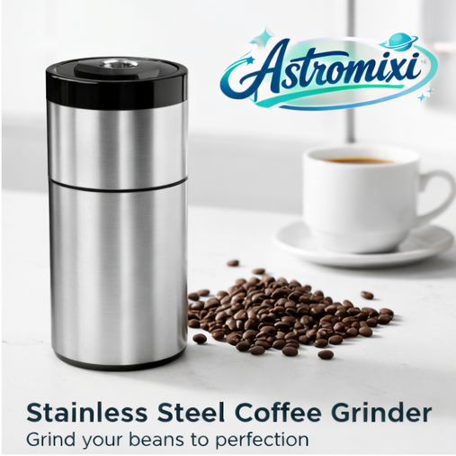 Astromixiโข Stainless Steel Coffee Grinder, Coffee grinder, Stainless steel grinder, Adjustable coffee grinder, Modern kitchen gadgets, Coffee accessories, Astromixi coffee grinder