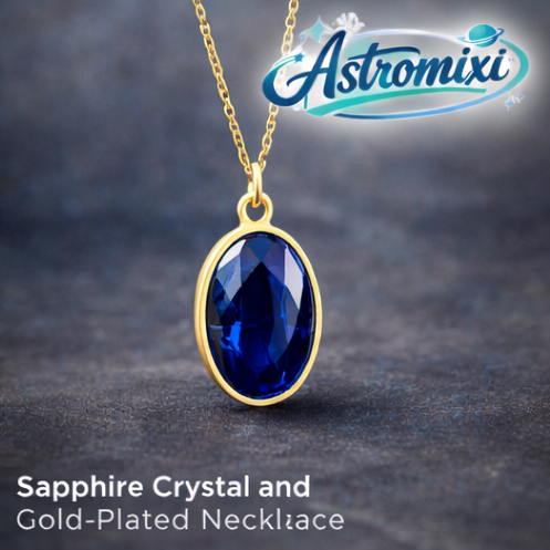 Astromixi™ Sapphire Crystal and Gold-Plated Necklace, Sapphire necklace, Crystal necklace, Gold-plated jewelry, Blue gemstone necklace, Modern jewelry